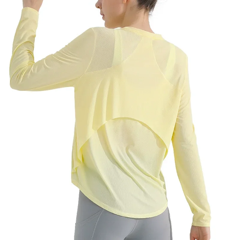Women Sports Shirt Cooling Long Sleeve Running T-shirt Breathable Thin Mesh Yoga Shirts Gym Fitness Tops Blouse Loose Sweatshirt