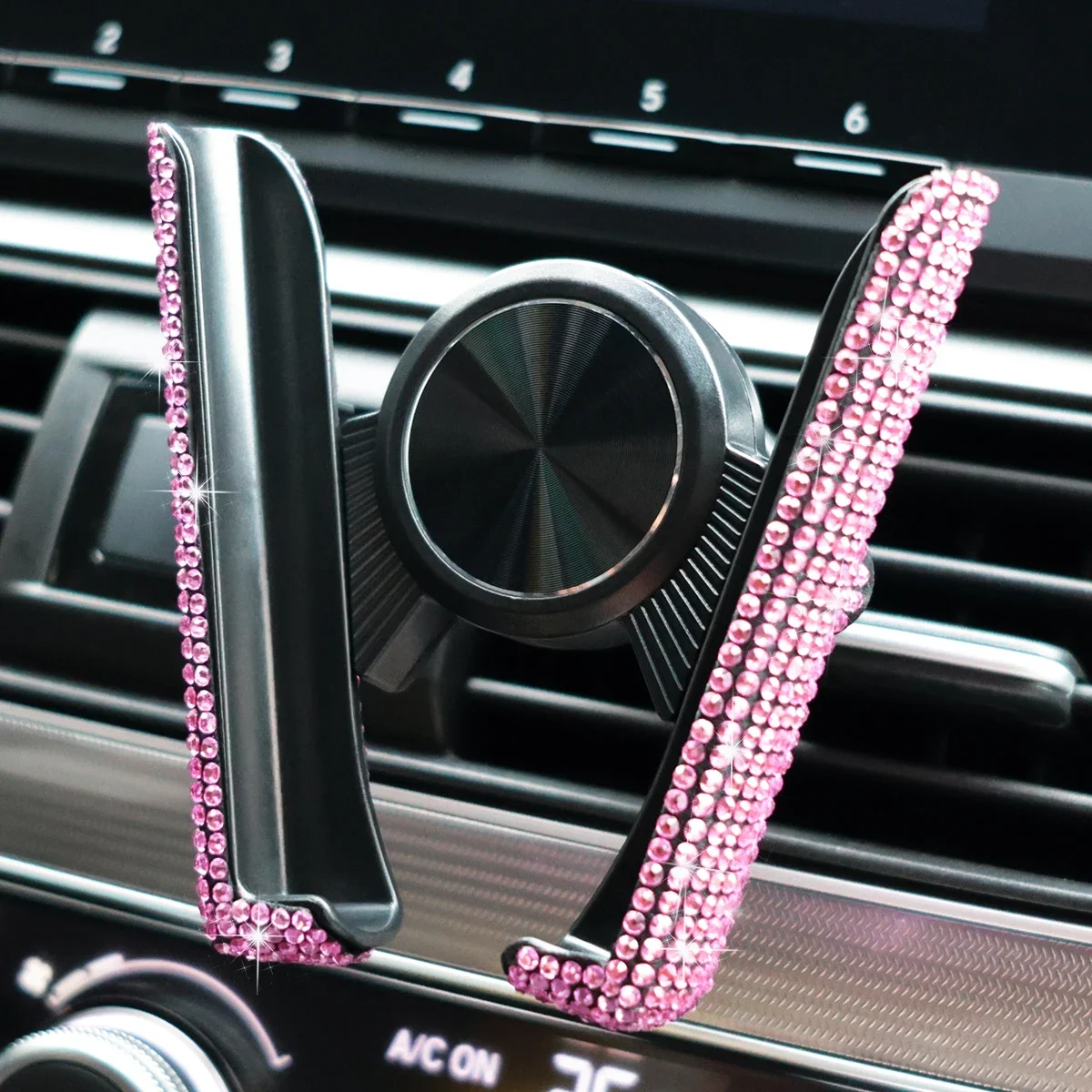 1pc New Sparkling imitation diamond Car Phone Holder Stylish & Cute Dual-Function Air Vent Mount 360° Rotating Car Stand for Wom image 3