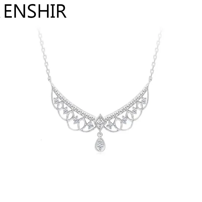 ENSHIR Zircon Lace Water Drop Pendant Necklace for Women Sweet Tassel Collarbone Chain Party Jewelry Wholesale