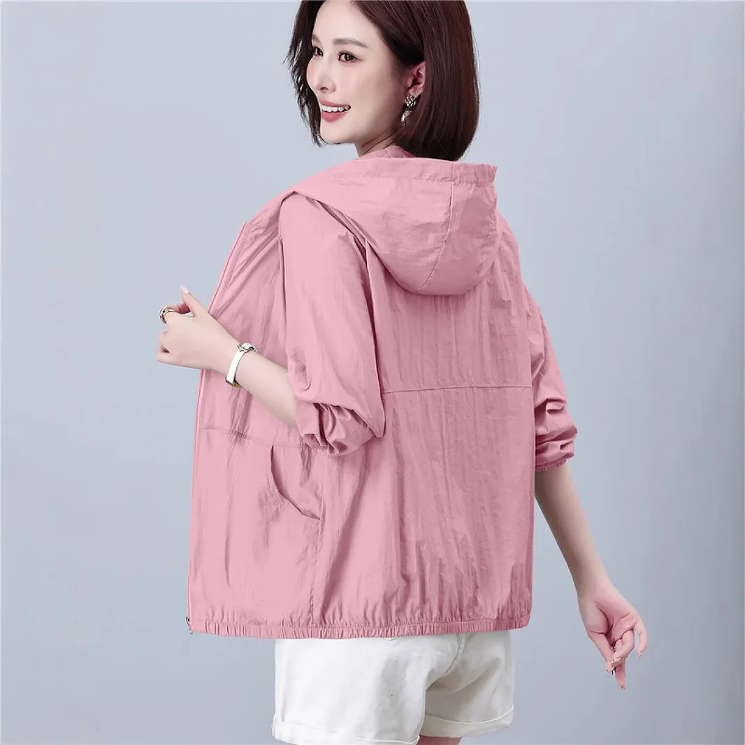 Vêtements de protection solaire pour femmes, veste fine, vêtements de protection solaire, soie glacée, respirant, grande taille, Cardigan pour mère d'âge moyen, été 2025