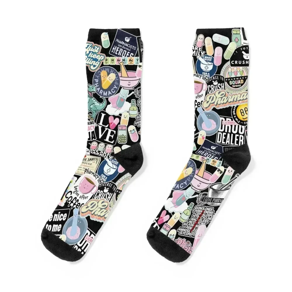 Pharmacy stickers collage, funny collection of my best selling stickers Socks floral cycling Men's Socks Luxury Women's