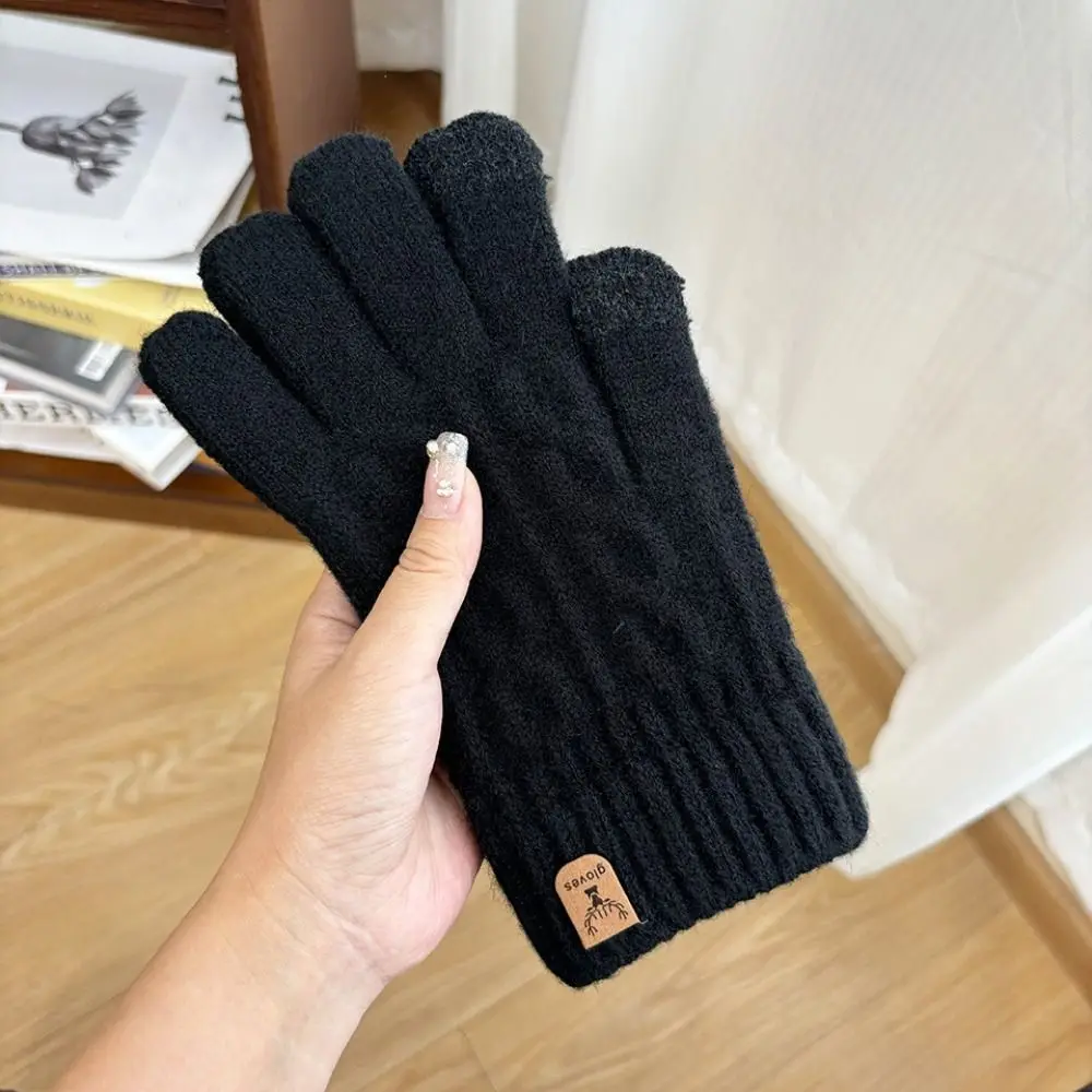 แฟชั่น Thicken หน้าจอสัมผัสถุงมือยืดหยุ่นถุงมือถักโครเชต์ขนสัตว์ถักถุงมือผู้หญิงผู้ชาย