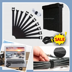 Cable Ties Reusable Cable Ties, Adjustable Cord Straps, Cable Organizer, Cord Wrap and Hook Loop Cords Management - Black