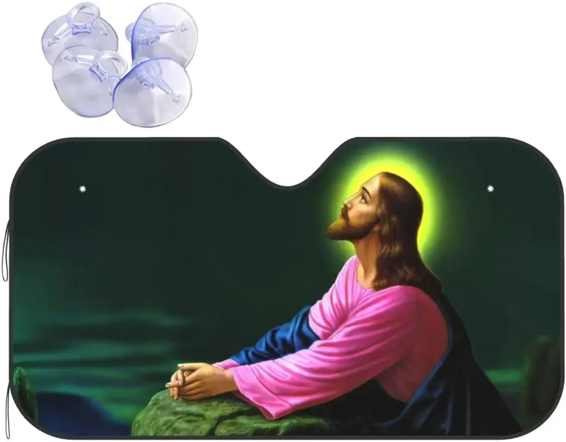 Jesus Christ Praying Religious Christian Windshield Sun Shade Front Car Sun Visor Blocks Max Uv Rays and Keeps Your Vehicle Cool