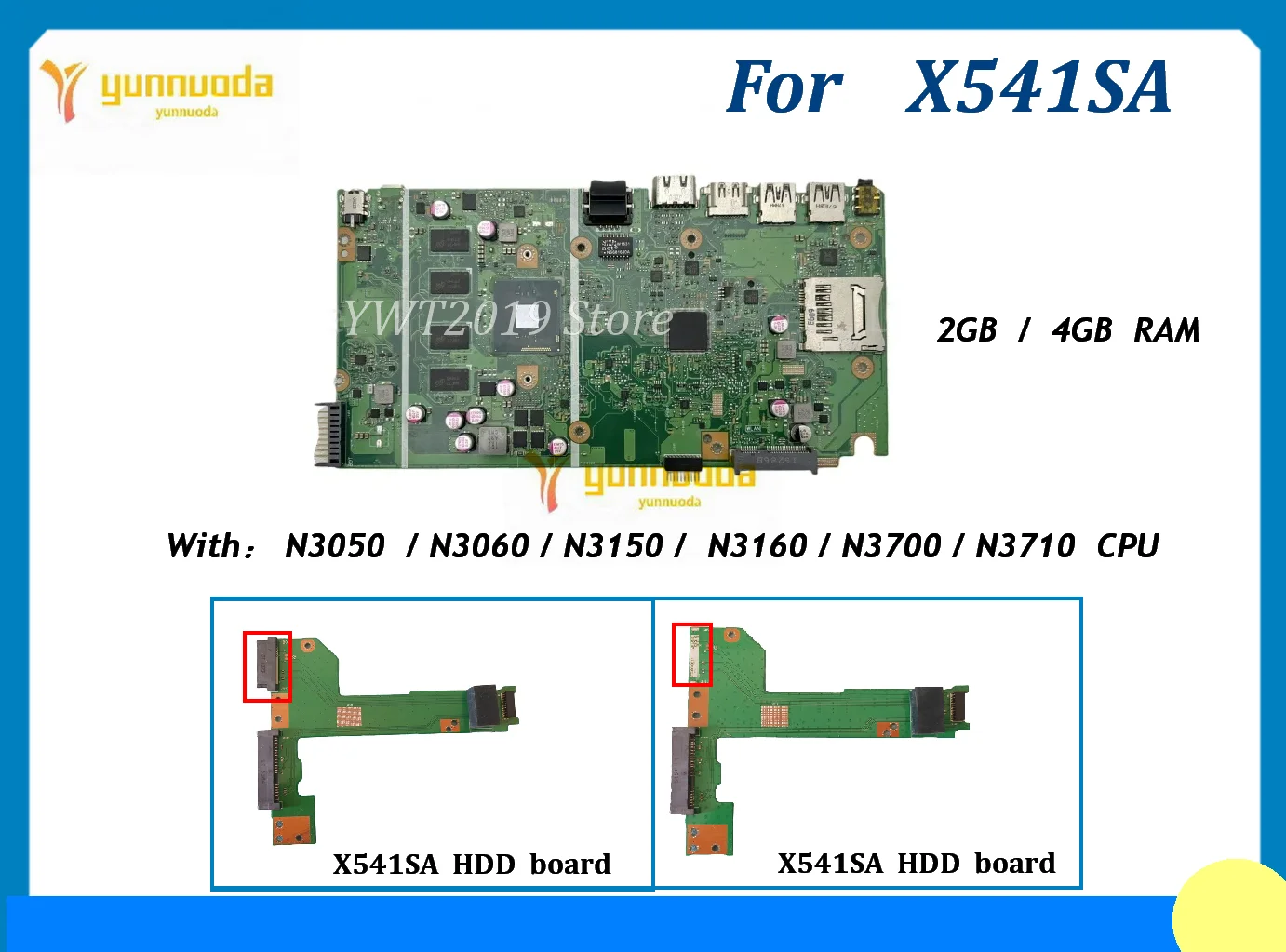 

X541S For ASUS X541SA F541S Laptop Motherboard with N3050 N3060 N3150 N3160 N3700 N3710 cpu RAM 2G4G X541SA HDD board test ok