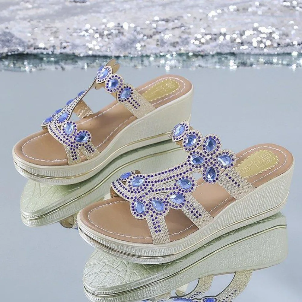 Frauen Sandalen Sommer Mode High Heel Sandalen Kristall Casual Schuhe High Heels Strass Dicken sohlen Keil Hausschuhe