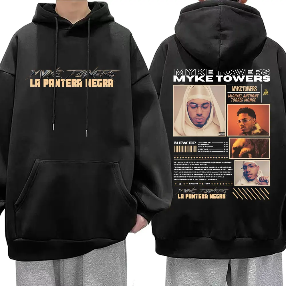 

Rapper Myke Towers LA PANTERA NEGRA 2025 Tour hoodie Men Women Vintage Fashion pullover hoodies male casual fleece sweatshirt