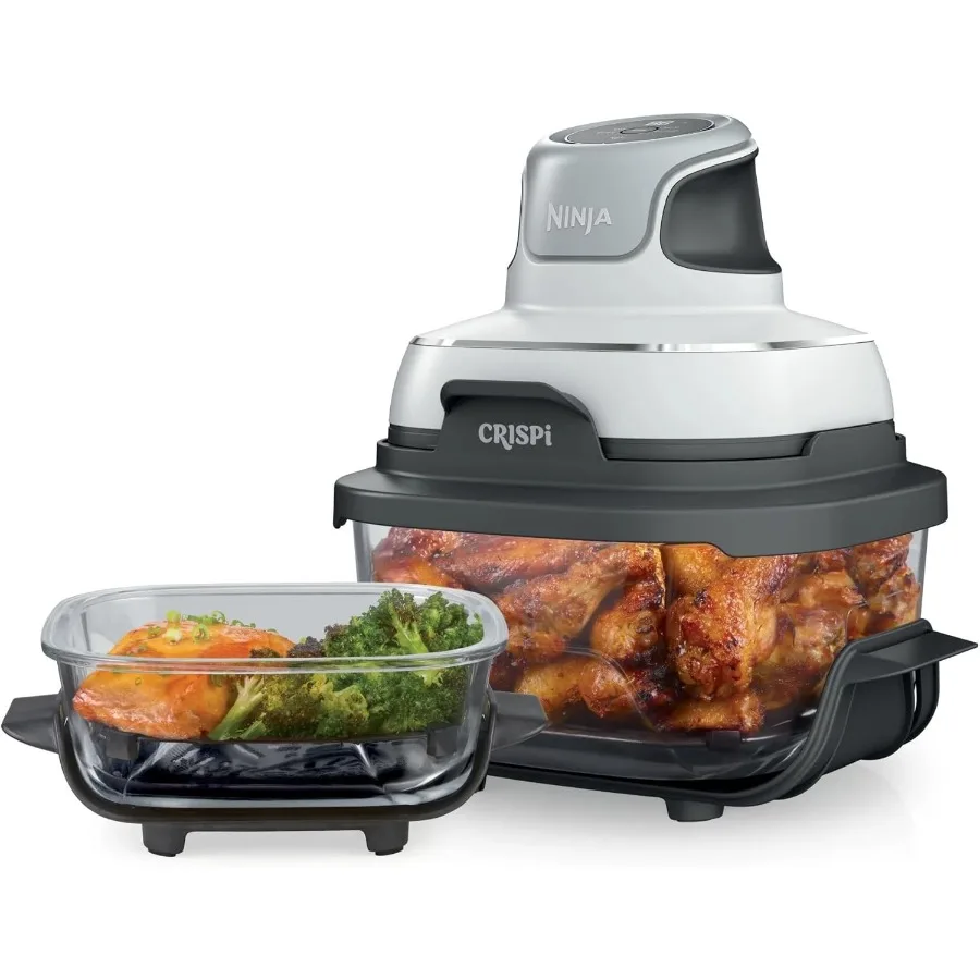 FN100WH Crispi-freidora de aire, congelador por microondas, apto para lavavajillas, sistema de cocina portátil de vidrio no tóxico, 4 QT, 5 tazas, contenedores de vidrio