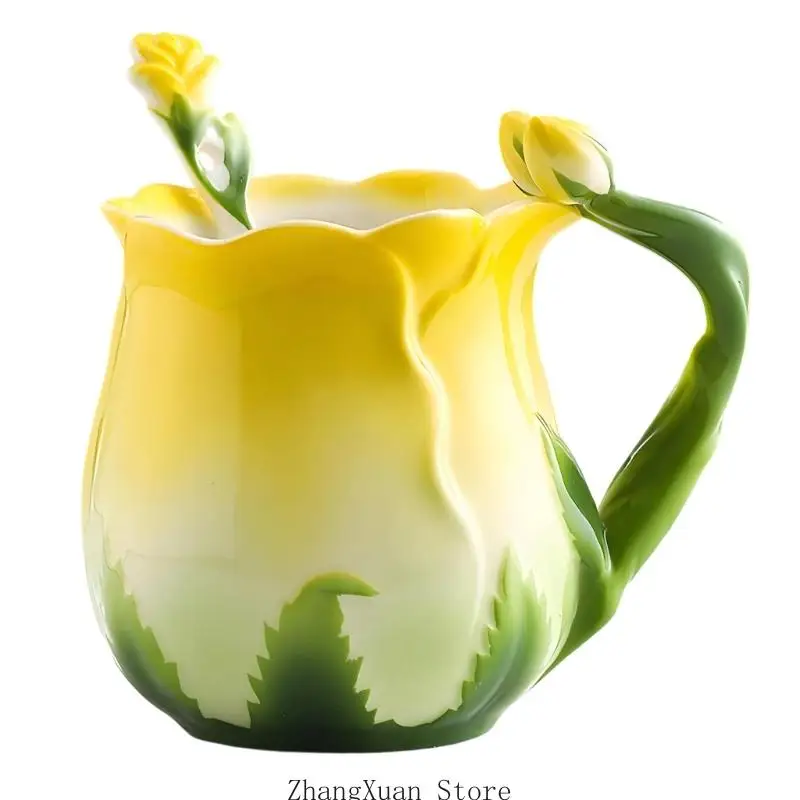 Daily Coffee Mug Cup with Flower Detail for Tea Pause and Home Shelf Use 3XUF
