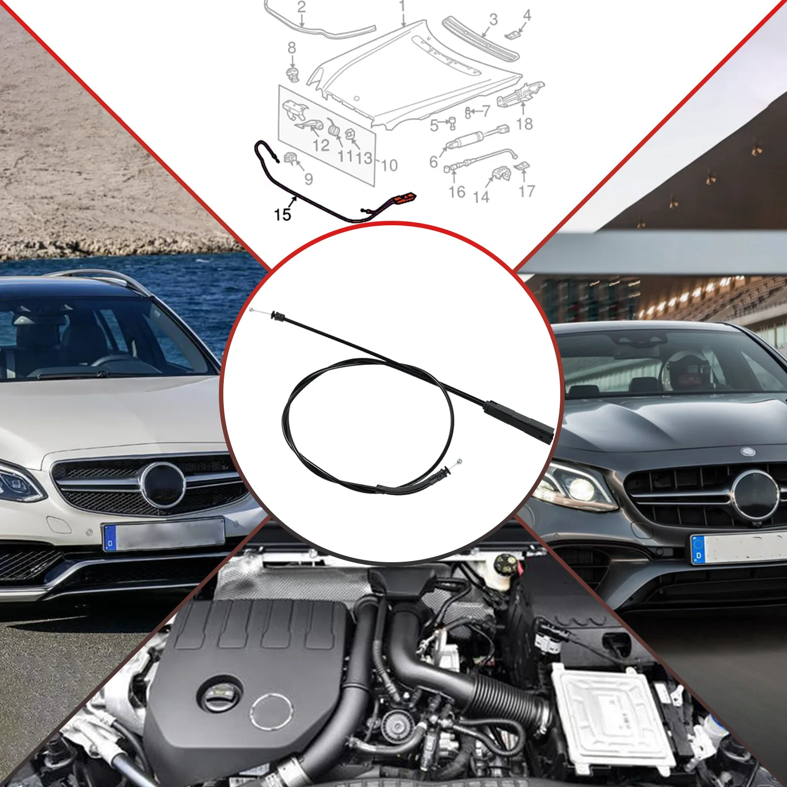 Engine Hood Release Cable A2118800159 For Mercedes E320 E350 E500 E55 E63 2006-2009 Rubber Bonnet Wire Kit view 6