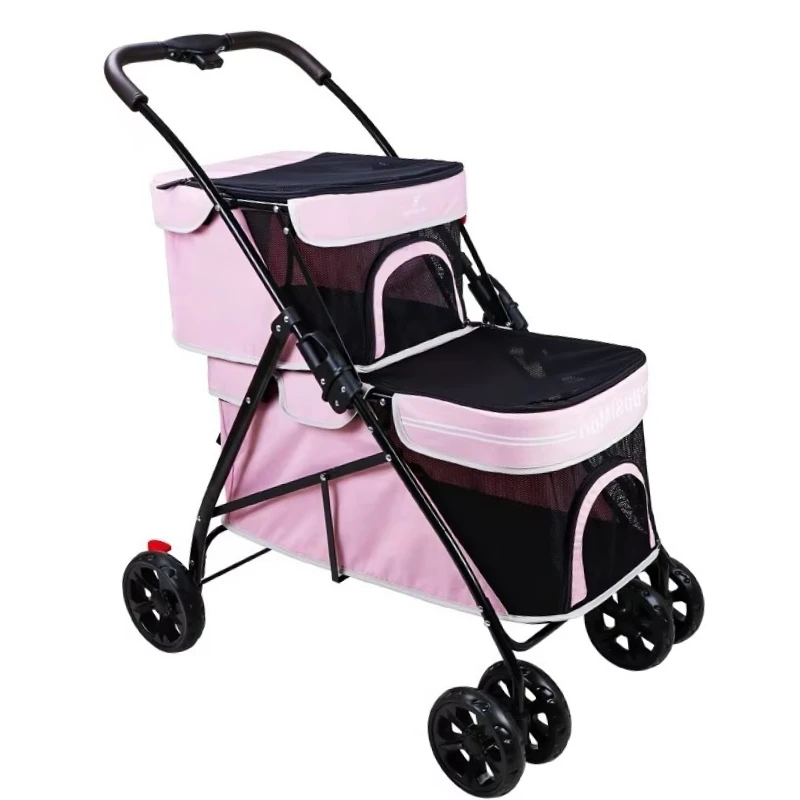 Ultra-Light Double-Layer Foldable Pet Stroller Large Space for Multiple Kittens or Dogs for Travel & Carrying Pets