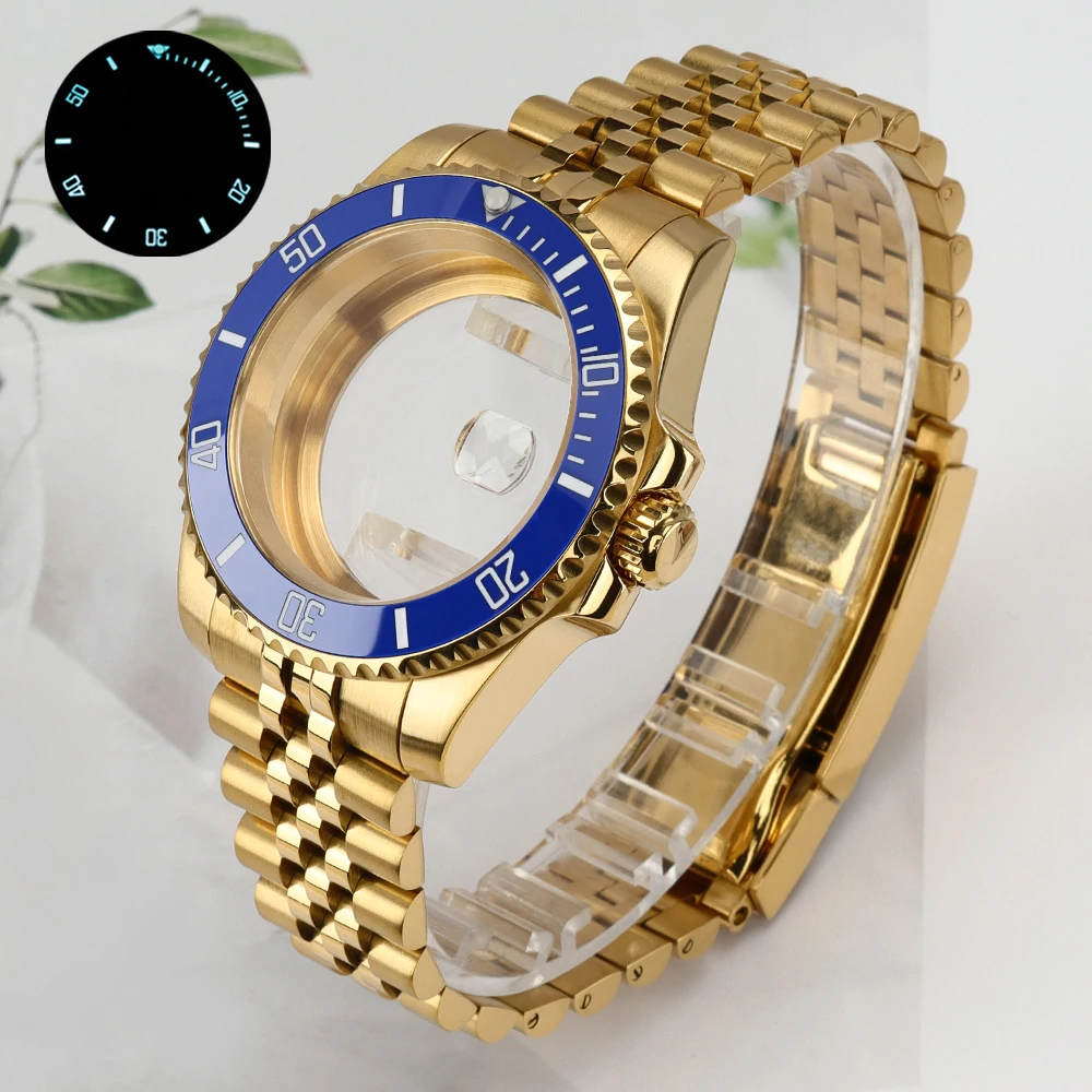 40MM SUB Watch Case C3 Luminous Bezel Sapphire For NH35 NH34 NH36 NH38 Miyota 8215 ETA 2824 Jubilee Strap Slide Buckle 120Clicks