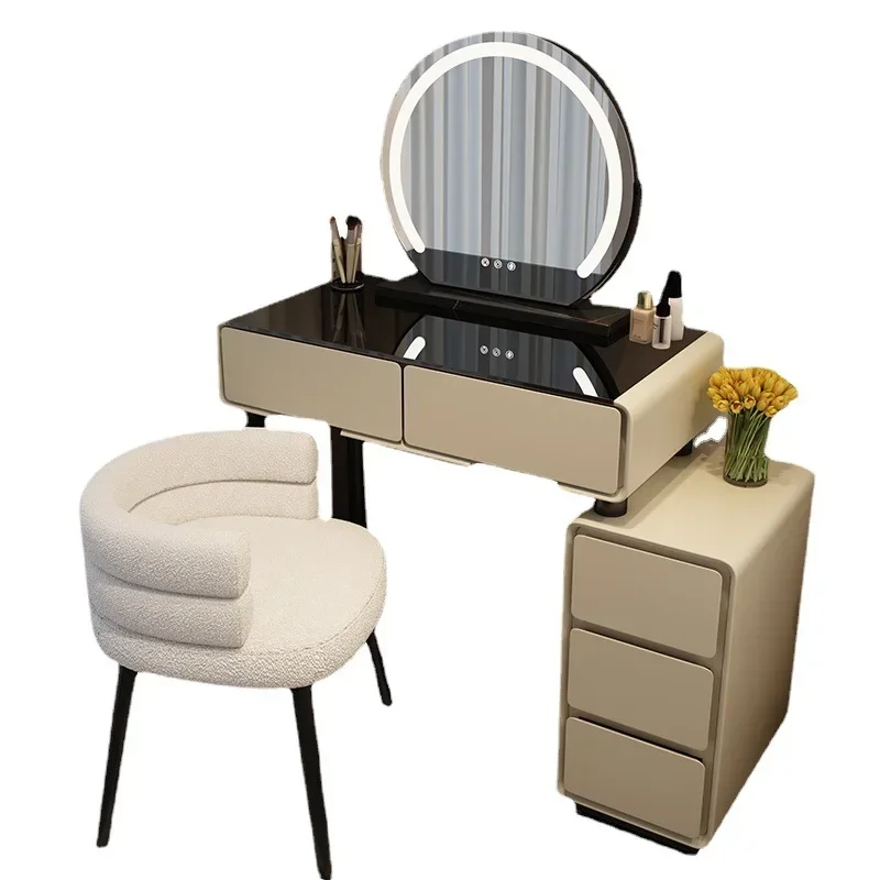 طاولات صغيرة فاخرة للمكياج مع خزائن مرآة LED لتزيين طاولة السرير مجموعة أدراج حديثة وأثاث غرفة النوم
