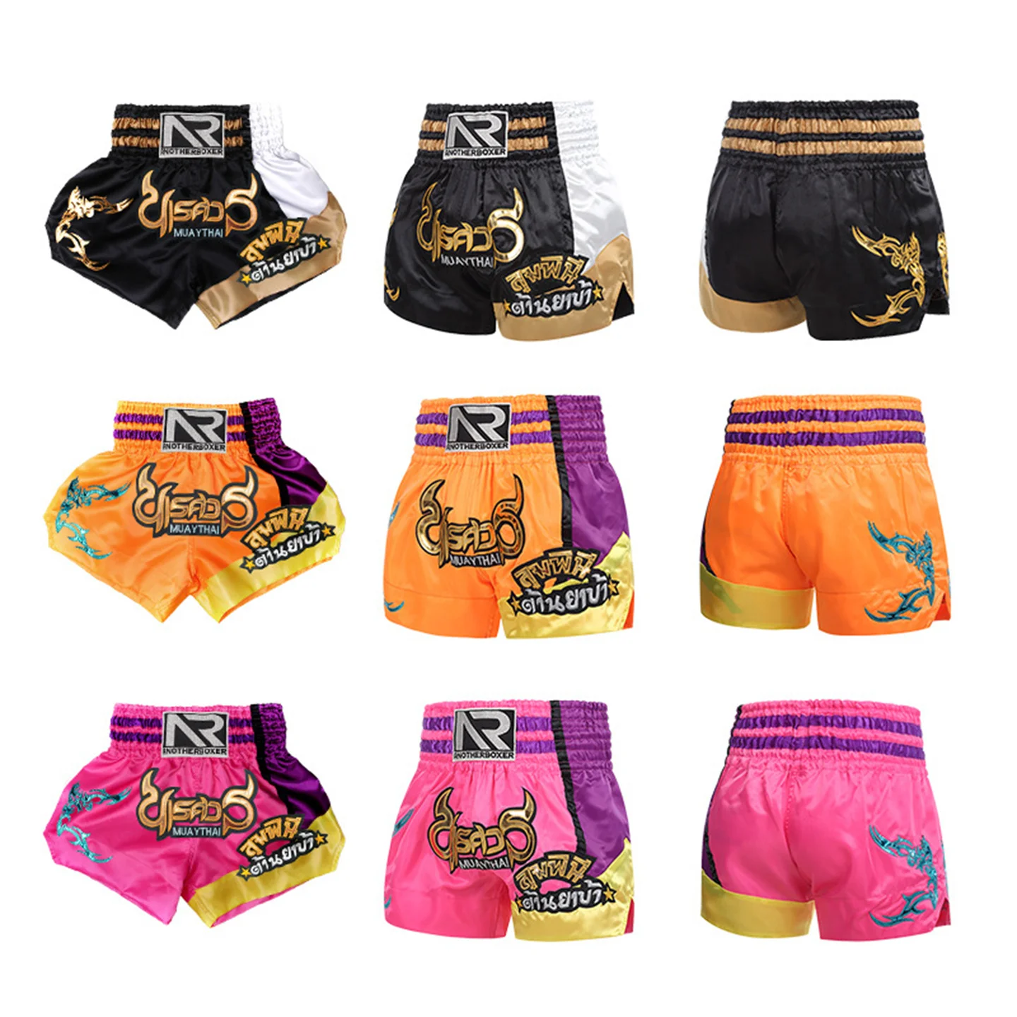 

Adults Kids Authentic Embroidery Boxing Trunks Muay Thai Shorts Men Women MMA Fighting Sanda Martial Arts Training Half Pants