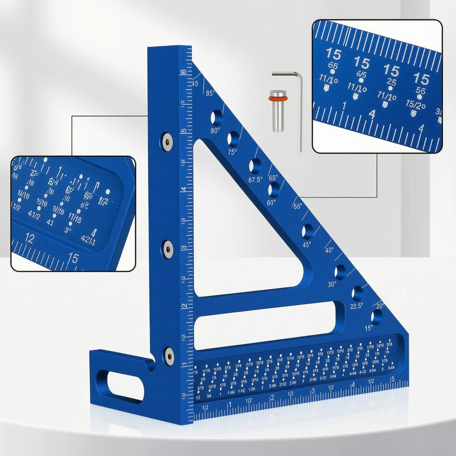 Triangle Square Aluminum Alloy Woodworking Square Protractor Ruler with Positioning Pin Triangular Miter Triangle Ruler Engraved
