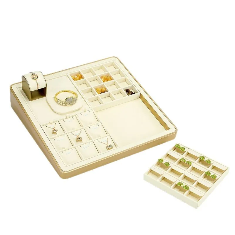 

Multifunctional Jewelry Storage Tray Beige Microfiber Jewelry Display Props Ring Earrings Necklace Display Tray for Shops