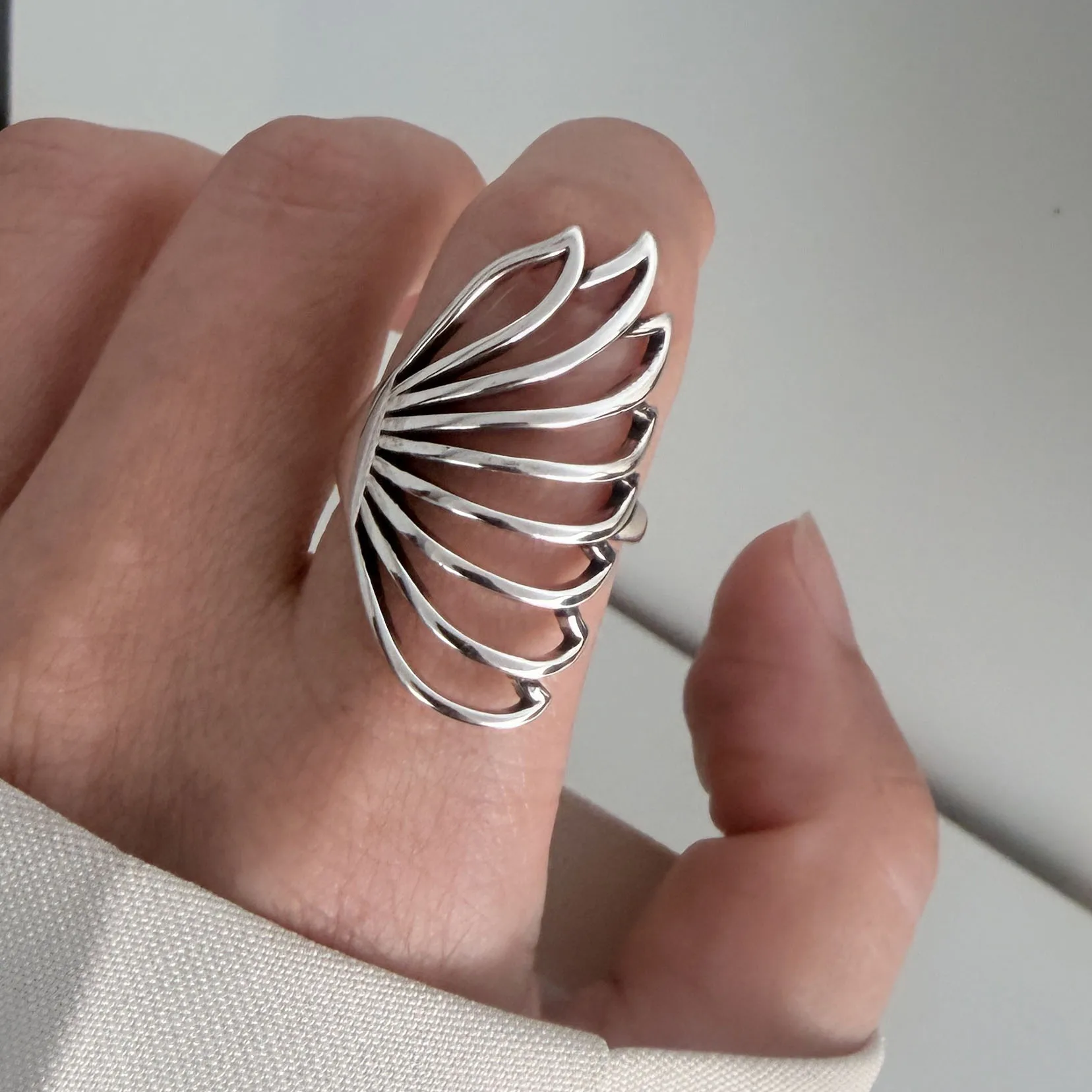 BF CLUB 925 Sterling Silver Ring For Women Jewelry Retro Feather Open Vintage Handmade Ring Allergy For Party Birthday Gift