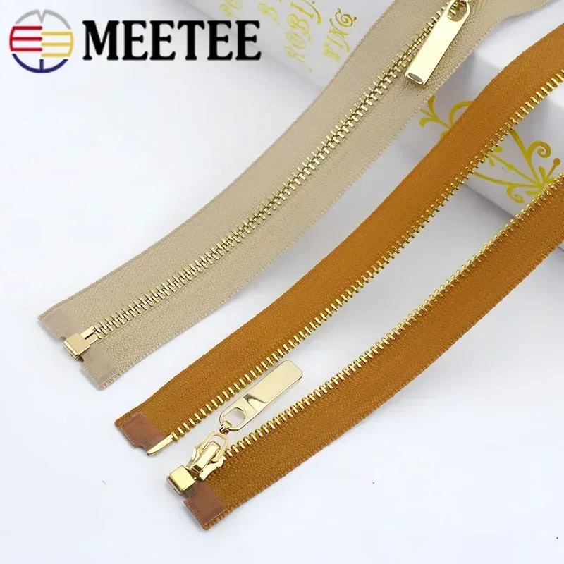 2/5pcs Meetee 3# Metal Zippers 40-70cm Open End Gold Teeth Zip Closure for Sewing Bags Down Jacket Skirt Clothing Accessories