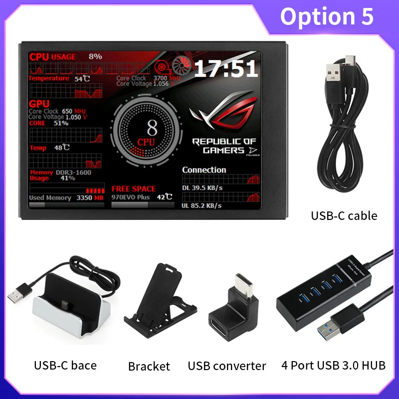 3,5 Zoll Typ-C Sekundär bildschirm aida64 LCD-Display CPU GPU RAM Überwachung optional USB-C Basis Sub-Bildschirm für Mini-Itx-Fall