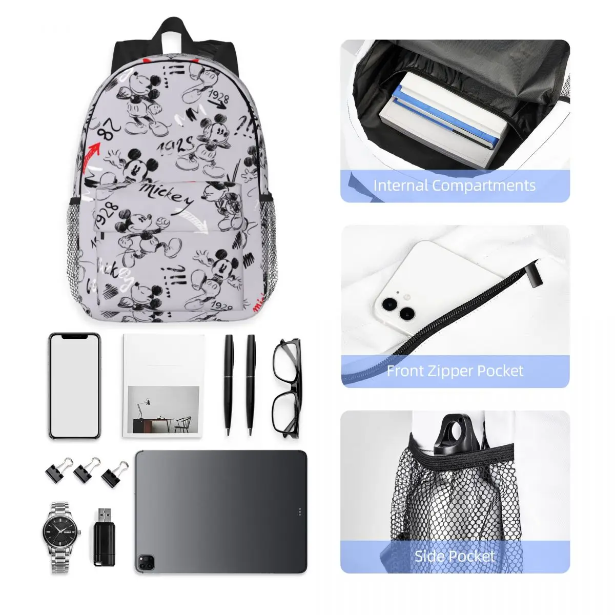 Mickey Mouse Lightweight 15-Inch Backpack - Versatile and Stylish Bag for School, Travel, and Daily Use
