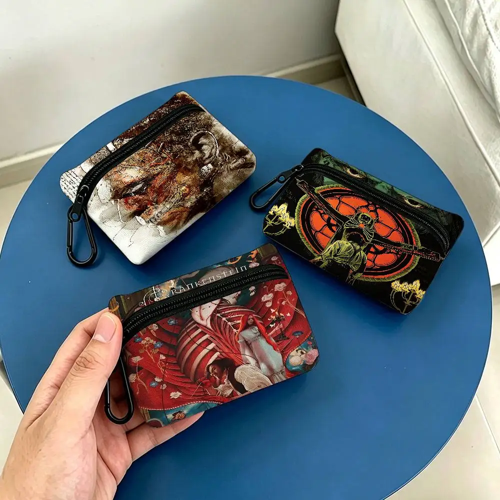 Frankenstein Film Canvas Printed Lightweight Oxford Fabric Coin Purse Carabiner Hook Design Mini Card Key Organizer Bag