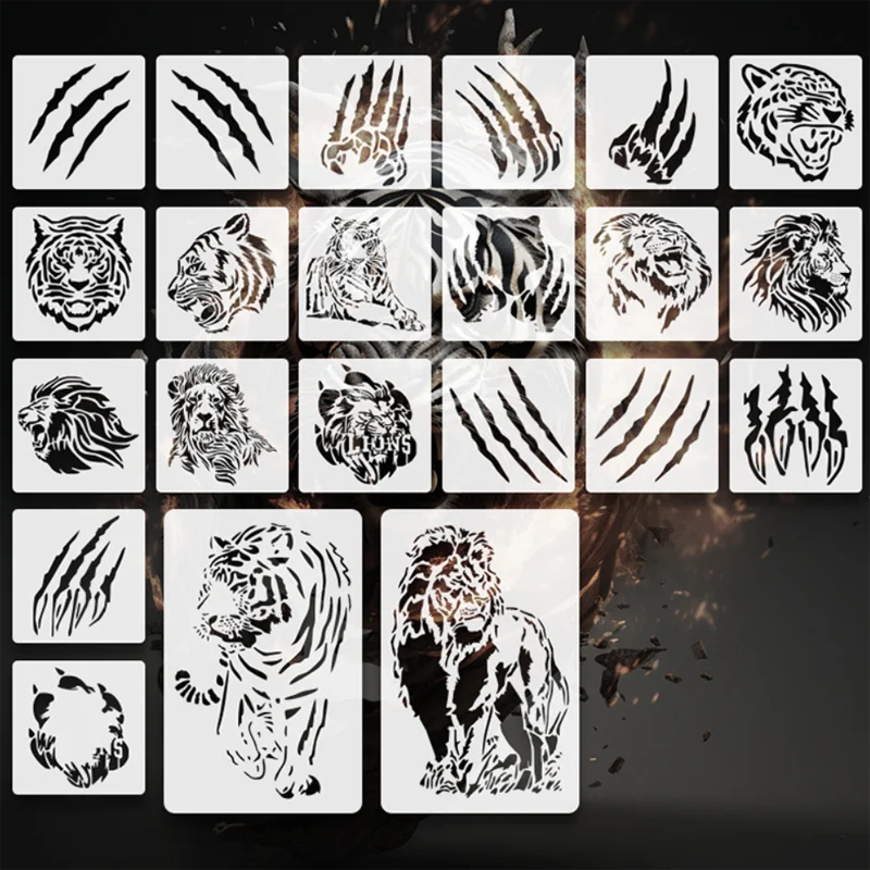 Tiger Lion Paw Prints Graffiti Stencils DIY Layering Wall Scrapbook Coloring Embossing Album Decoration Card Painting Template