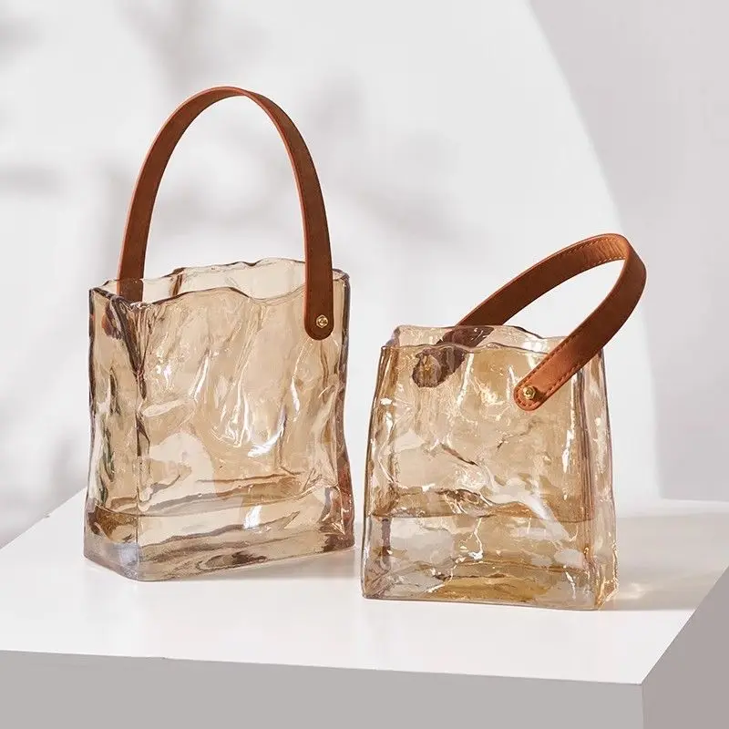 Luxury Creative Handbag Glass Vase for Living Room Floral Arrangements- Elegant Hydroponic Plant