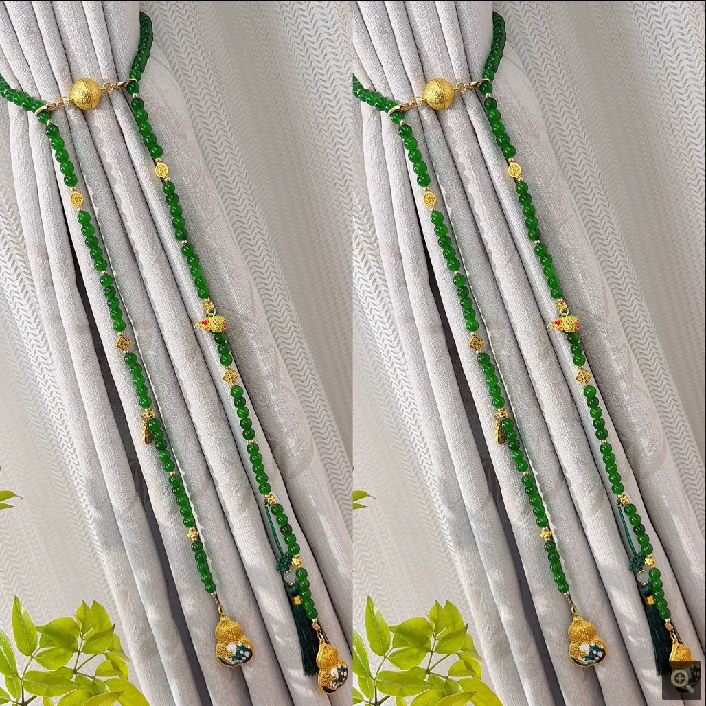 

Chinese-style aesthetic extended gourd-shaped window tie-back sheer curtains for living room and bedroom with magnetic closure