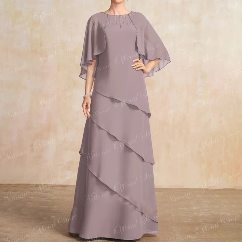 Robe longue en mousseline de soie pour mère de la mariée, col bateau, longueur au sol, A-ligne, fête d'invité de mariage pour femmes, soirée formelle, nouveau, 2023