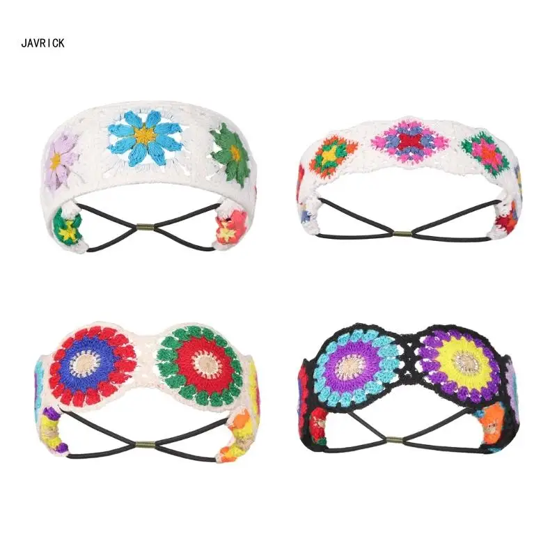 Outdoor Camping Floral Turban Woman Knit Flower Pattern Hairband for Photography D0LC