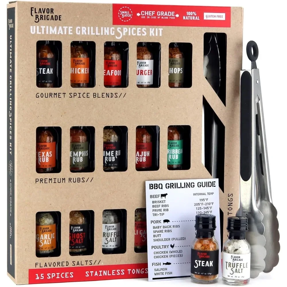 

Ultimate Grilling Gift for Men - BBQ Accessories - Gourmet Spice Blends & Seasonings, Tongs, BBQ Magnet, Meat Rubs, Unique Gift
