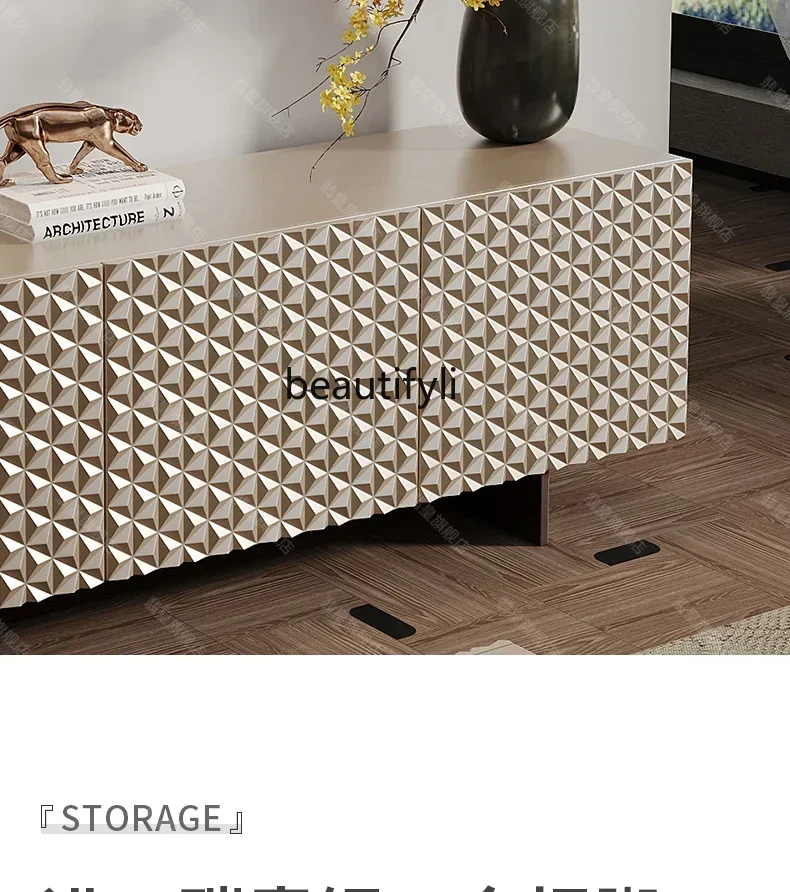 32American light luxury TV cabinet living room against the wall floor cabinet, solid wood coffee table combination