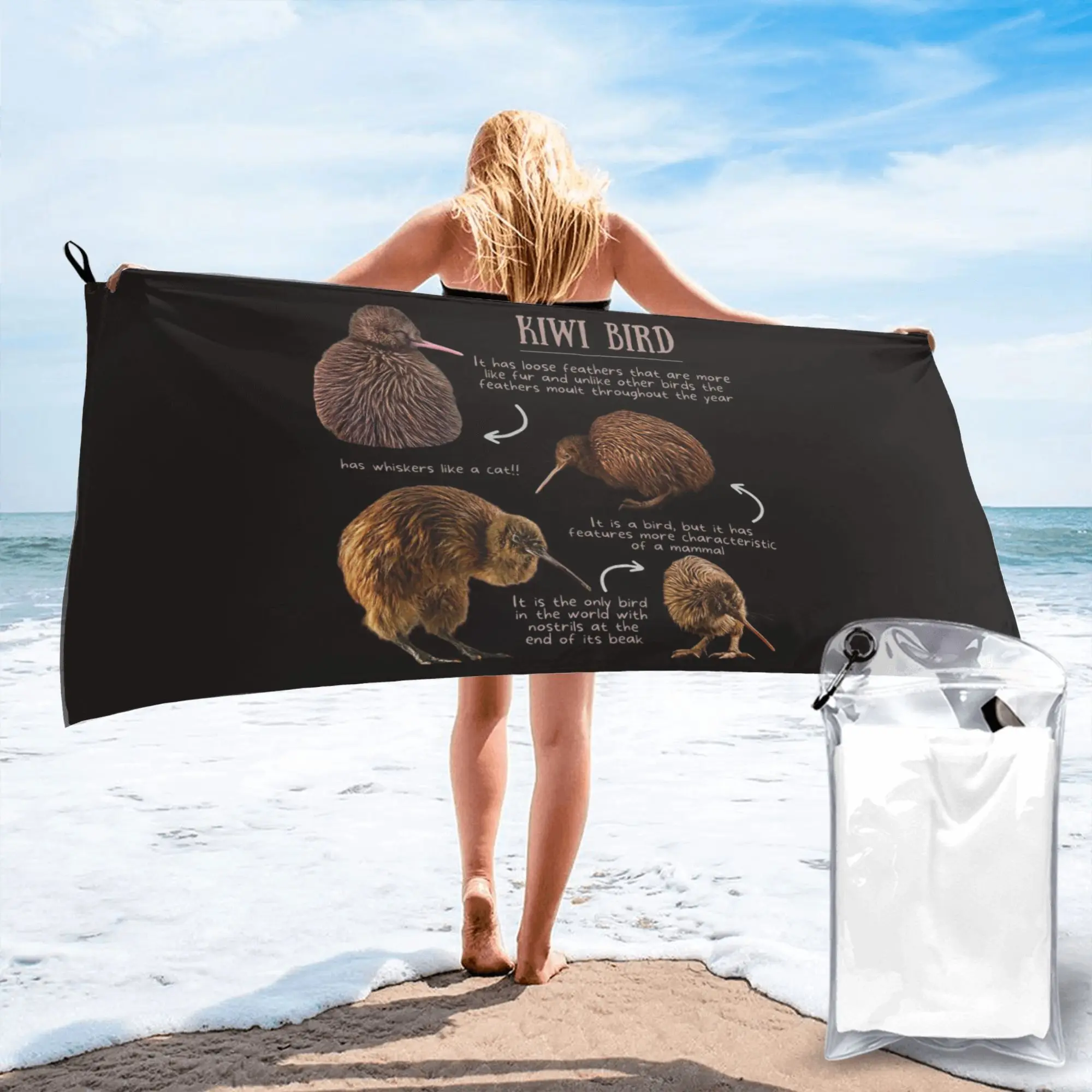 

Kiwi Bird Fun Facts Beach Towel Soft Microfiber Quick Dry Absorbent Quick Towels For Pool