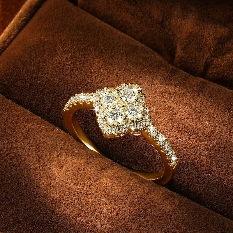 Rrjzz Vierblättriger Blumenring mit D-Farbe Moissanit, GRA-Zertifizierter Labor-Diamant-Ersatz, Kleeblatt-Ringe für Damen, Schmuckgeschenke – Detail 8