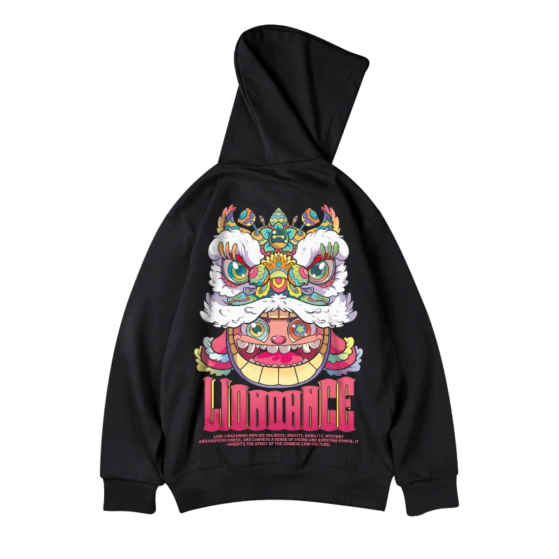 Abfer Winter Hoodie Cartoon Lion Print Fleece Hoodies Sweatshirts Streetwear Men Hip Hop Hoodie Casual Pullover Hooded Male Tops
