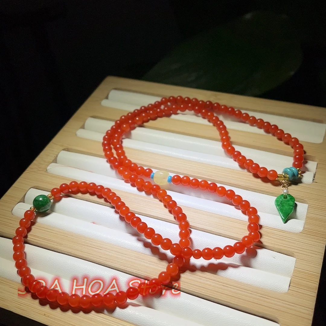 Round Bead Bracelet Necklace With Four Circles Hand String Natural Warring State Agate Bangle Chain Dry Verdant Jade DIY Jewelry