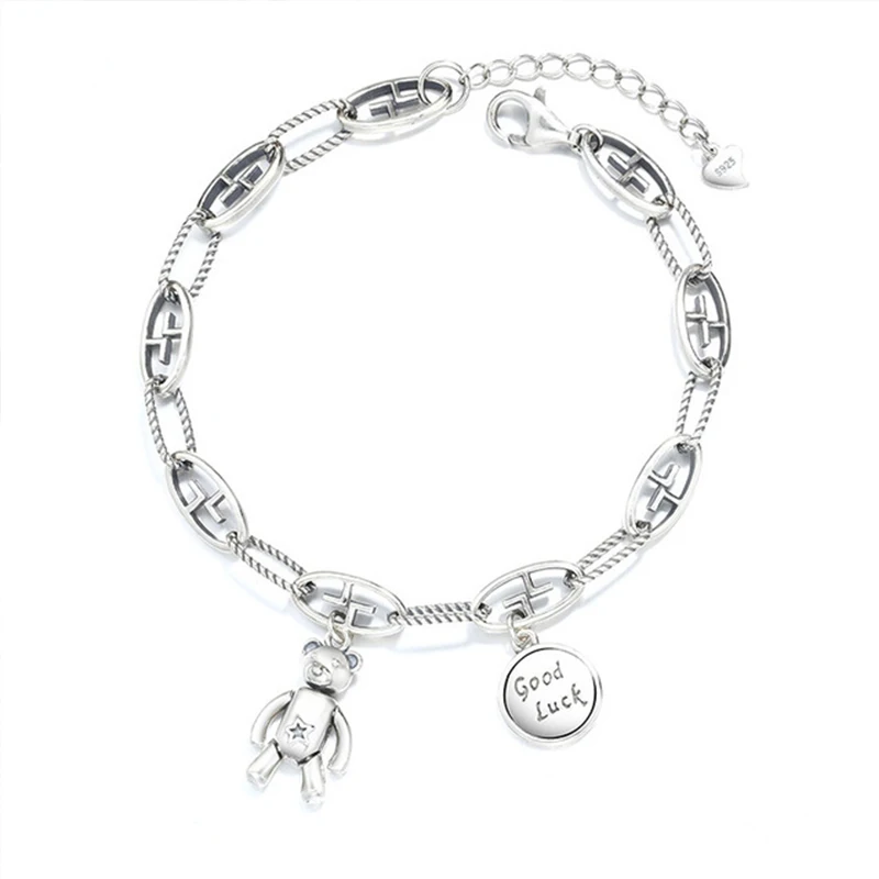 

Sterling Silver 925 Charm Lucky Bracelet For Girls Italian Jewelry Gothic Women'S Accessories Luxury Designer Viking Gift Female
