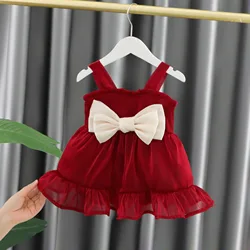 Children's Dress Summer Children's Wear New Girl's Sweet Bow Twilight Cloud Silk Sling with Princess Style Children's Dress