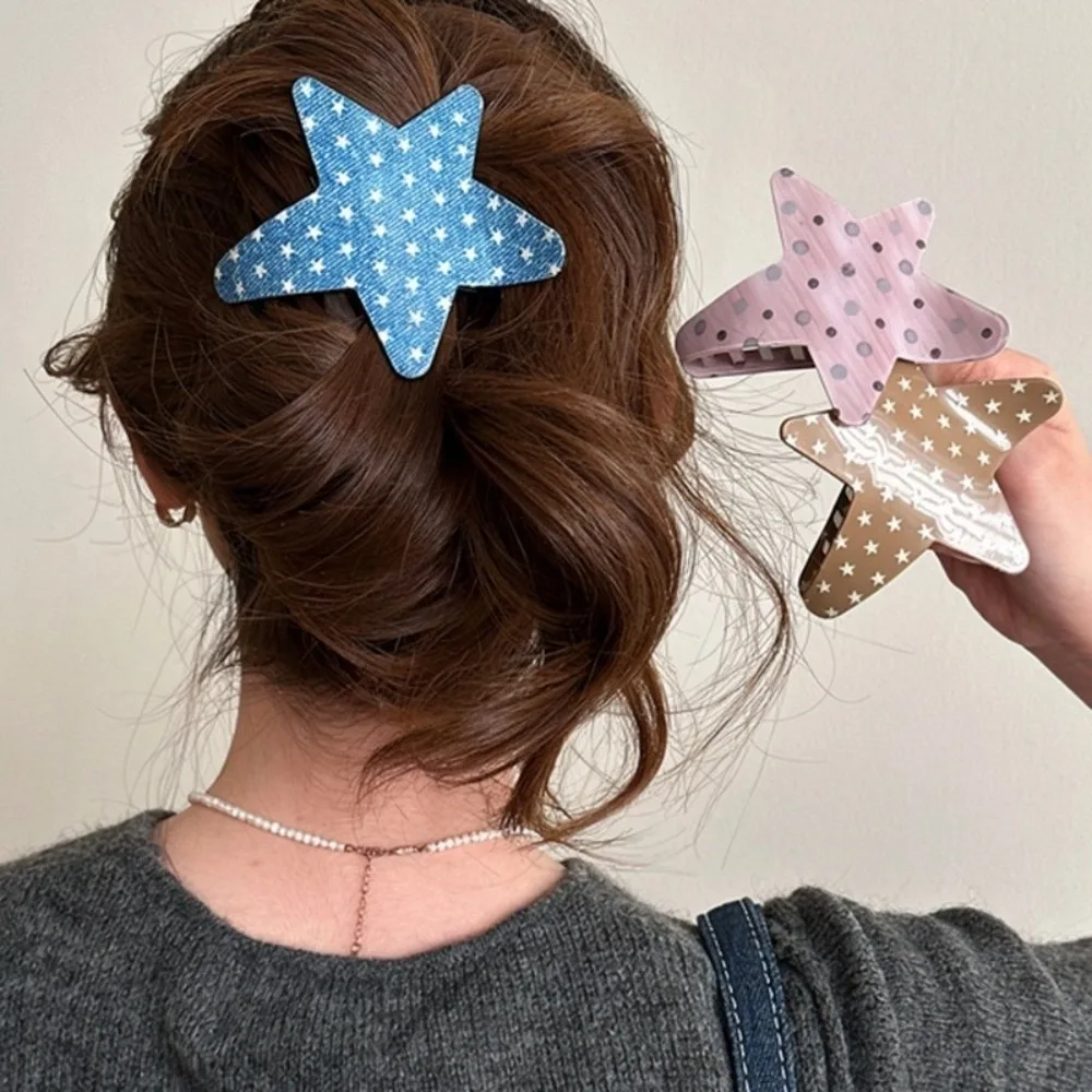 Trendy Y2K Star Shape Hair Claw Geometric Polka Dot Acrylic Shark Clip Pentagram Hair Accessories Hair Clips Office