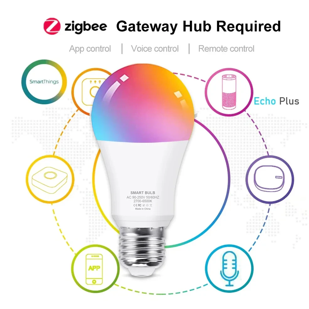 Zigbee 3.0 Led Light bulb RGB+WW+CW E27 Tuya Smart Home Led Lamp 12W Works with Smart Life Ewelink SmartThings Alexa Google Home