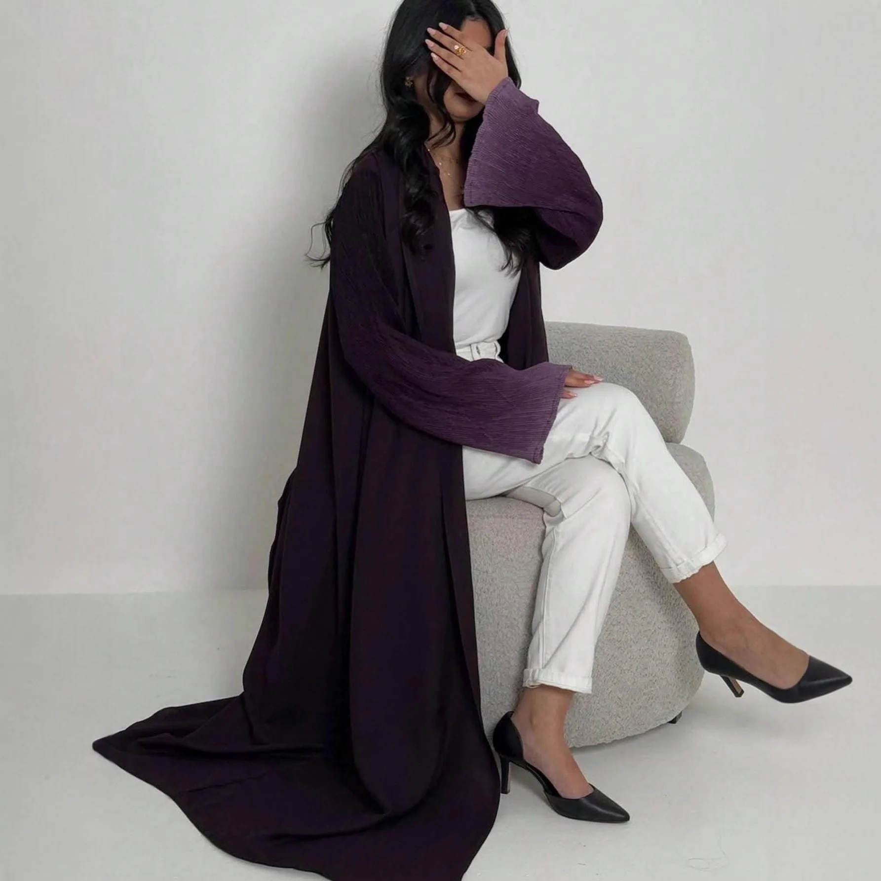 

Новый Дубай Женщины Свободные Абая Мусульманские Полный Рукав Открытый Передний Абая Макси Платья Кафтаны Арабский Халат Исламский Femme Vestido Турция