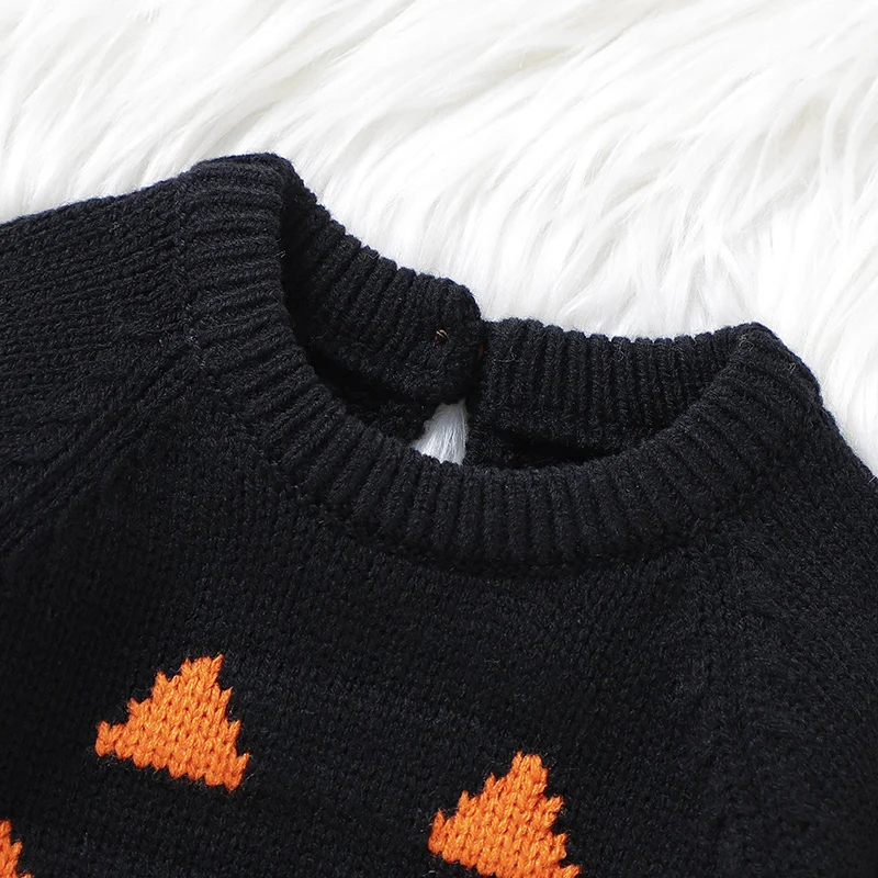 Halloween Baby Bodysuits Clothes 0-18m Infant Boys Girls Orange Black Onesie Long Sleeve O Neck Knitting Newborn Netural Outfits