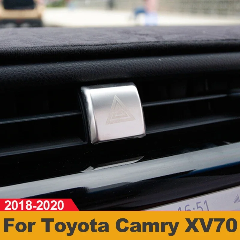 Stainless Car Interior Emergency Light Lamp Switch Warning Button Trim Cover Sticker For Toyota Camry XV70 70 2018 2019 2020