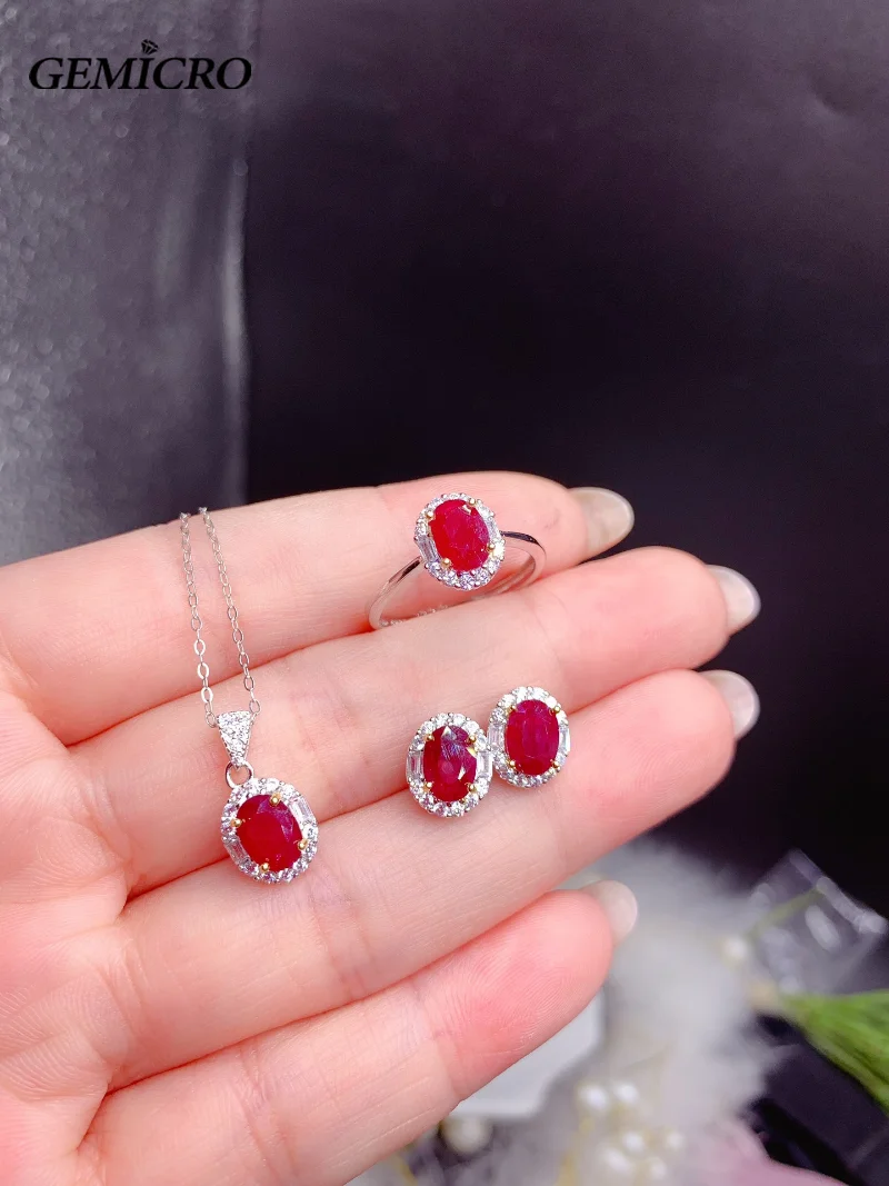 New Arrival Geniune Natural Ruby Set/High Quality Gemstones/Red Color 5*7mm/925 Sterling Silver/Wedding/Anniversary/Party/Women