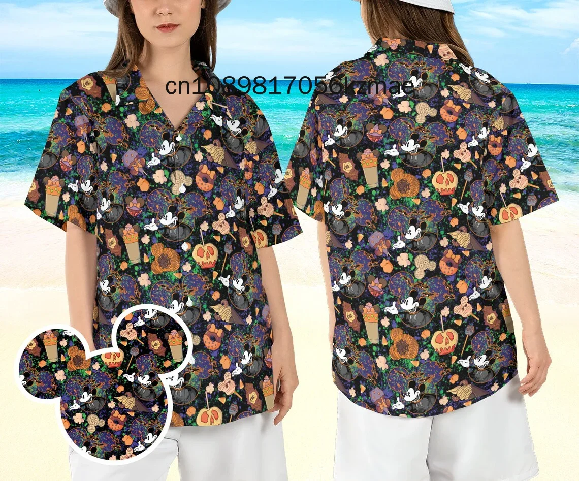 2024 New Halloween Mickey Friends Hawaii Shirt Fashion Short Sleeve  Men Women Casual Beach Shirts Disney Hawaiian Shirts