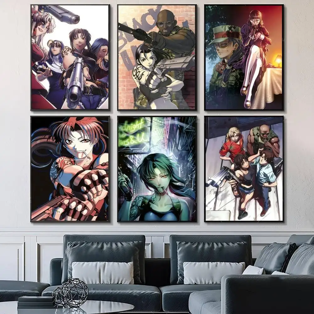 Classic Japanese Anime B-Black Lagoon Manga Posters Fancy Wall Sticker for Living Room Bar Decoration Wall Decor