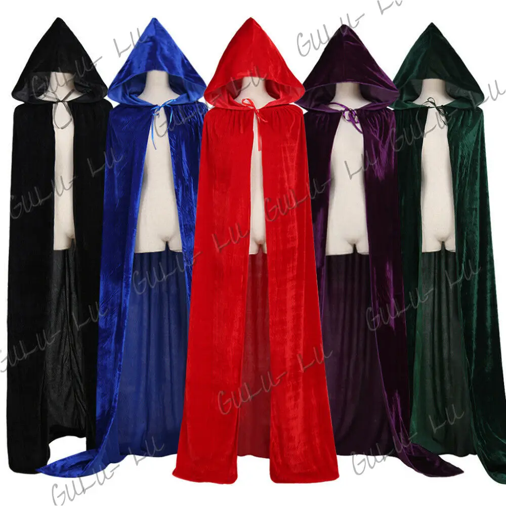 Gothic Hooded Velvet Cloak Adult Elf Witch Long Purim Carnival Halloween Cloaks Capes Robe Larp Women Vampires Grim Reaper Party