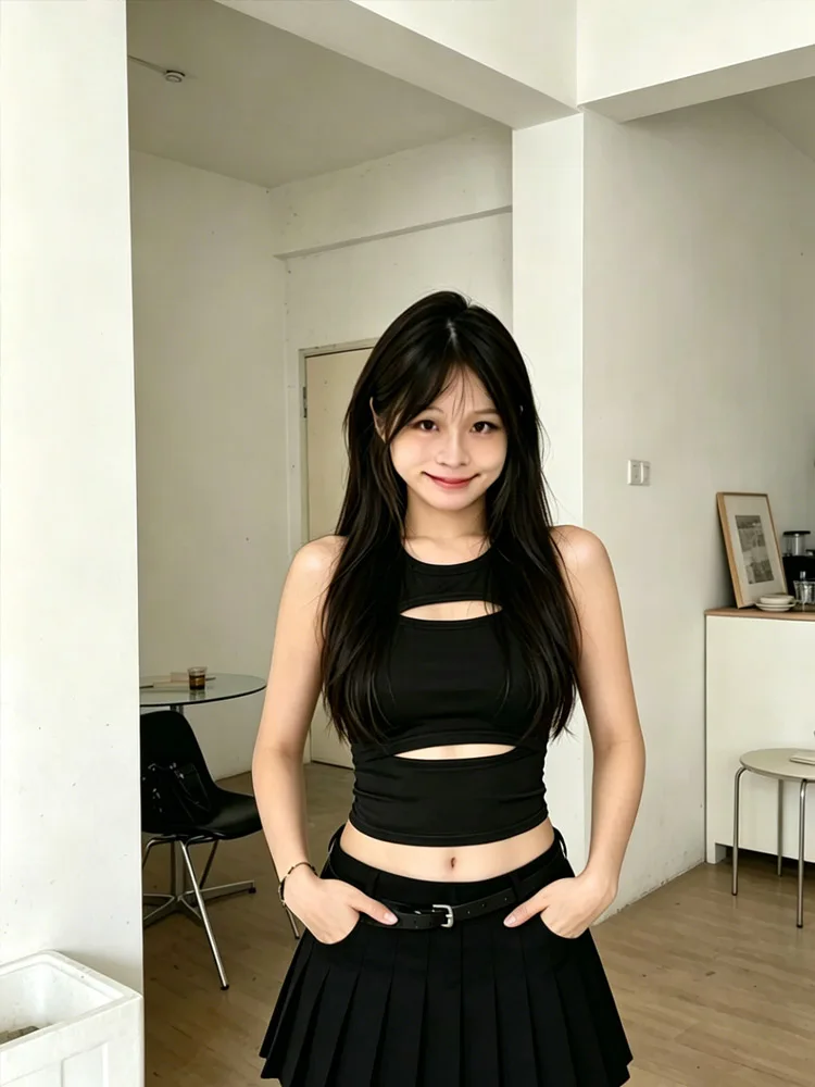 Y2K Street Black Hollow Short Tank Top for Women to Look Thin, Versatile, Spicy Girl Style, Interior and Exterior