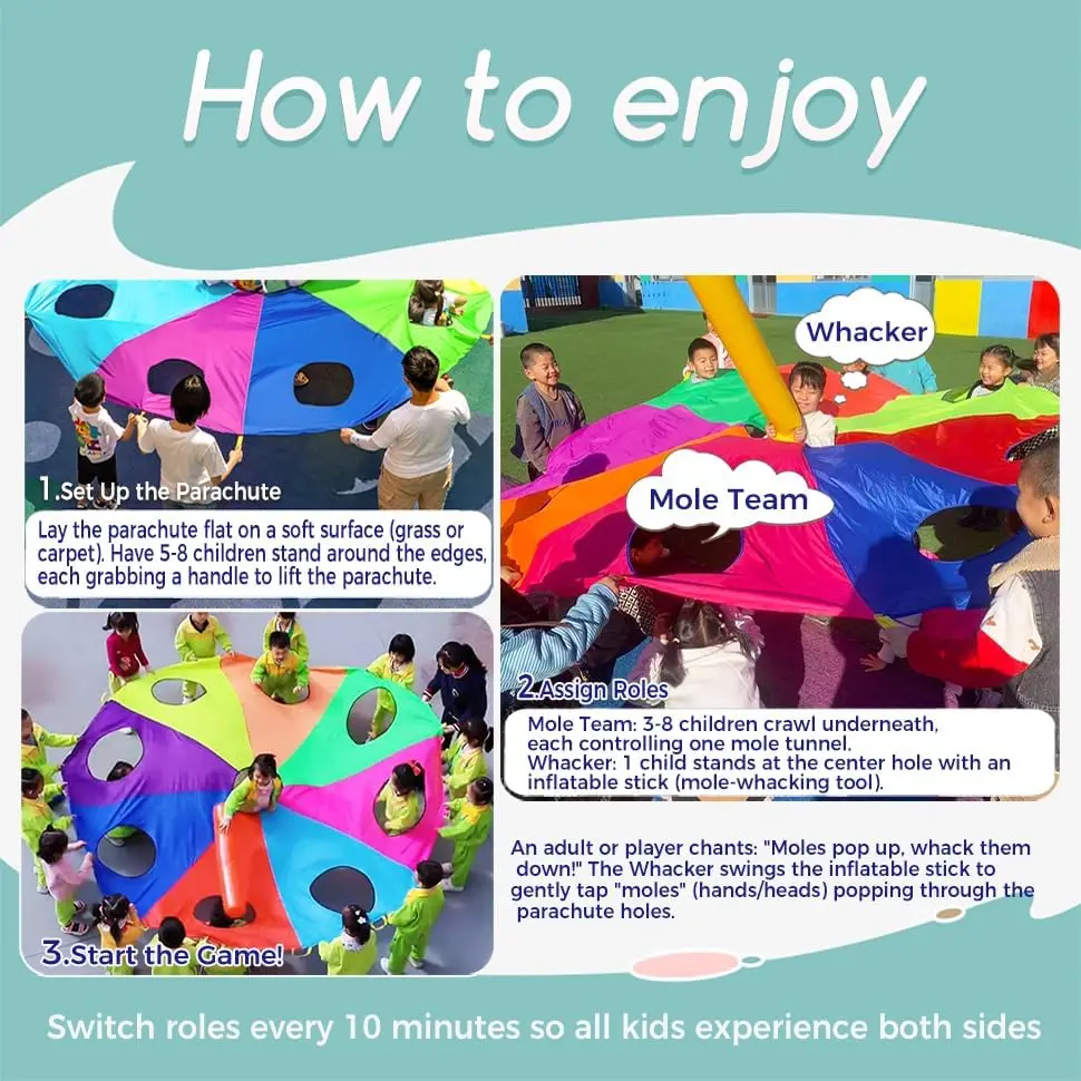 Kids Whack A Mole Game Rainbow Umbrella  Kindergarten Outdoor Fun And Sports Paracaidas Toy Buiten Speelgoed Voor Kinderen