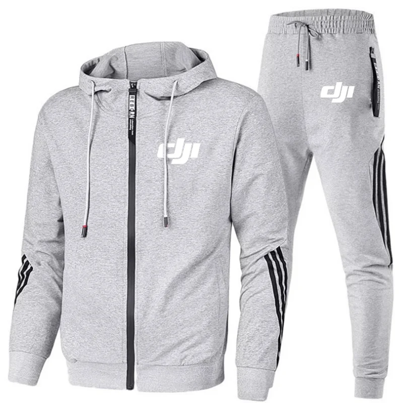 Dji Professional Pilot Printed Autumn Men Fitness Sets Zipper Hoodie + Pants 2 Piece Tracksuit Sportswear Clothing Sweat Suit